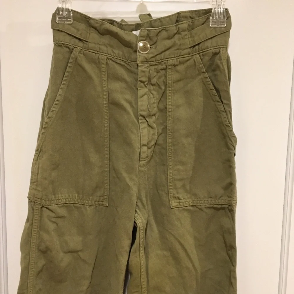 ⭐️ Zara Woman Premium Denim Collection Cotton Linen Green Utility Jogger Pants